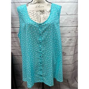 Women Within 1x blue sleeveless blue with white polka dot blouse‎ (2066)